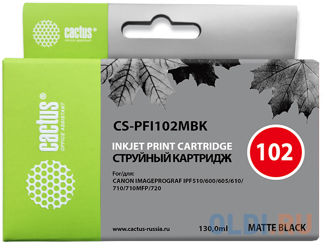 Картридж Cactus CS-PFI102MBK для Canon iPF500/iPF600/iPF700/ MFP M40/iPF765/LP17/LP24 черный матовый