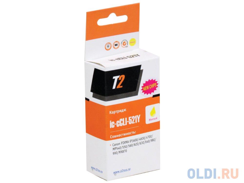 Струйные картриджи T2  ОЛДИ Картридж T2 IC-CCLI-521Y для Canon PIXMA iP4700 MX860 870 желтый