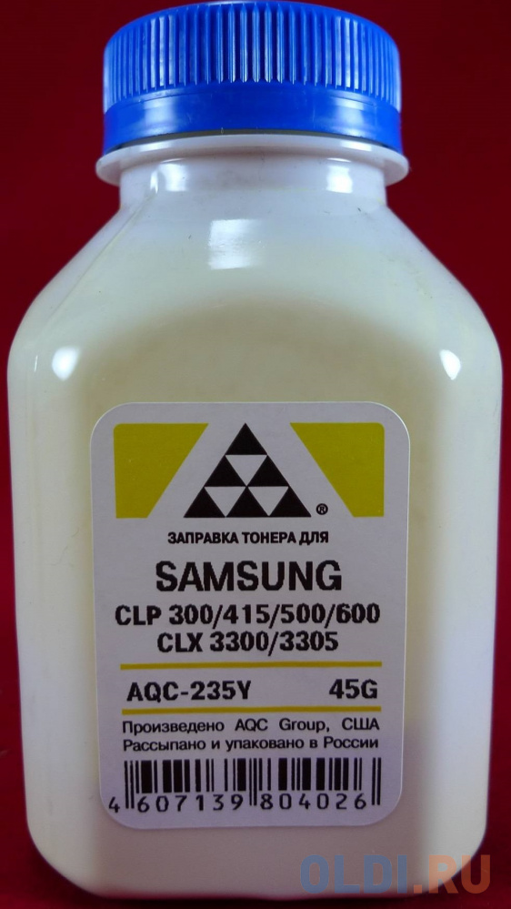 Тонер SAMSUNG CLP 300/315/320/325/360/415/500/510/600/610/660/CLX3300/3305 Yellow (фл. 45г) AQC-США фас.Россия