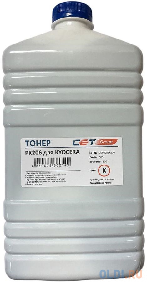 Тонеры CET Тонер Cet PK206 OSP0206K-500 черный бутылка 500гр. для принтера Kyocera Ecosys M6030cdn/6035cidn/6530cdn/P6035cdn