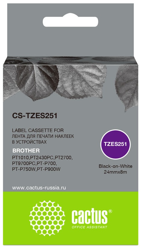 Картридж ленточный Cactus CS-TZES251 черный для Brother 1010/1280/1280VP/2700VP