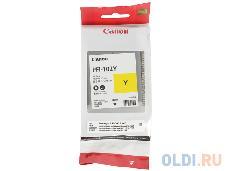 Картридж Canon PFI-102Y для iPF510 605 610 650 655 750 760 765 LP17 130мл желтый 0898B001