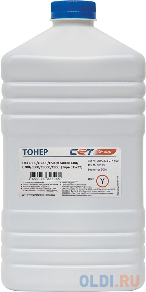 Тонер для OKI Pro9431, C300/C301/C3000/C500/C5000/C600 (Japan) Yellow, 500г/бут, (унив.) (Type 315-2) CET