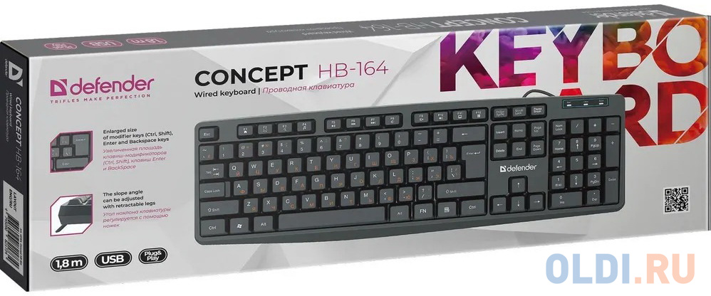Клавиатуры Defender  ОЛДИ Клавиатура проводная Defender Concept HB-164 black (USB, 104 кл. +12FN) (45164)