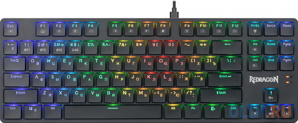 Игровая беспроводная клавиатура REDRAGON ANUBIS чёрная (USB, Bluetooth, 2.4G, OUTEMU BROWN, 87 кл ., RGB подсветка, 1900 мА)