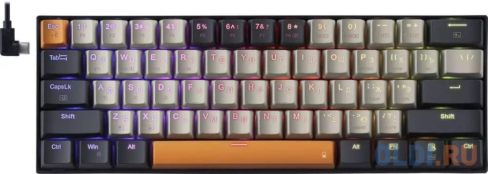 Клавиатуры Defender  ОЛДИ Игровая беспроводная клавиатура REDRAGON CARAXES PRO чёрно-серая (USB, Bluetooth, 2.4G, Redragon yellow, 61 кл ., RGB подсветка, 1600 мА)