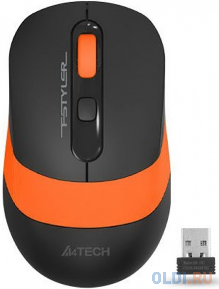 Мыши A4TECH  ОЛДИ Мышь беспроводная A4TECH Fstyler FG10S чёрный оранжевый USB + радиоканал