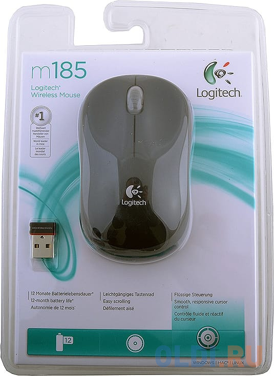 Мышь (910-002238) Logitech Wireless Mouse M185, Swift Grey