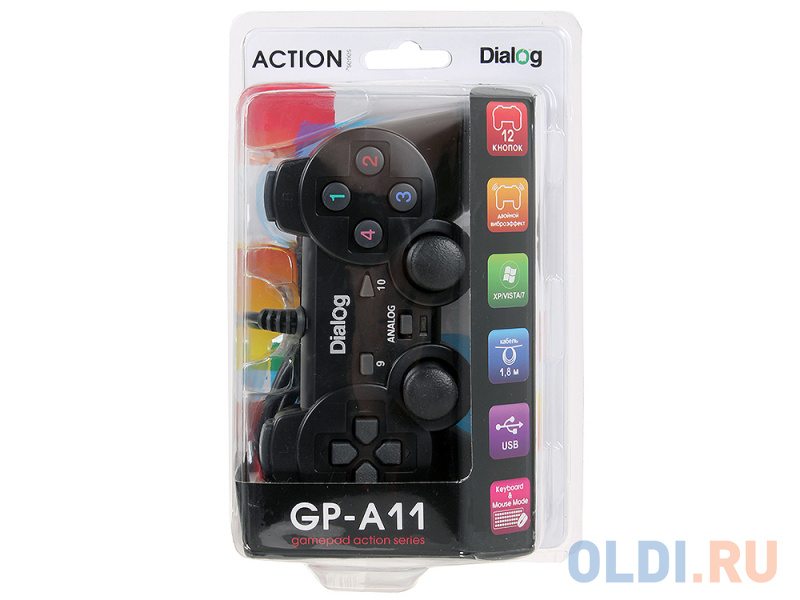 Геймпад Dialog Action GP-A11 USB вибрация, 12 кнопок, черный