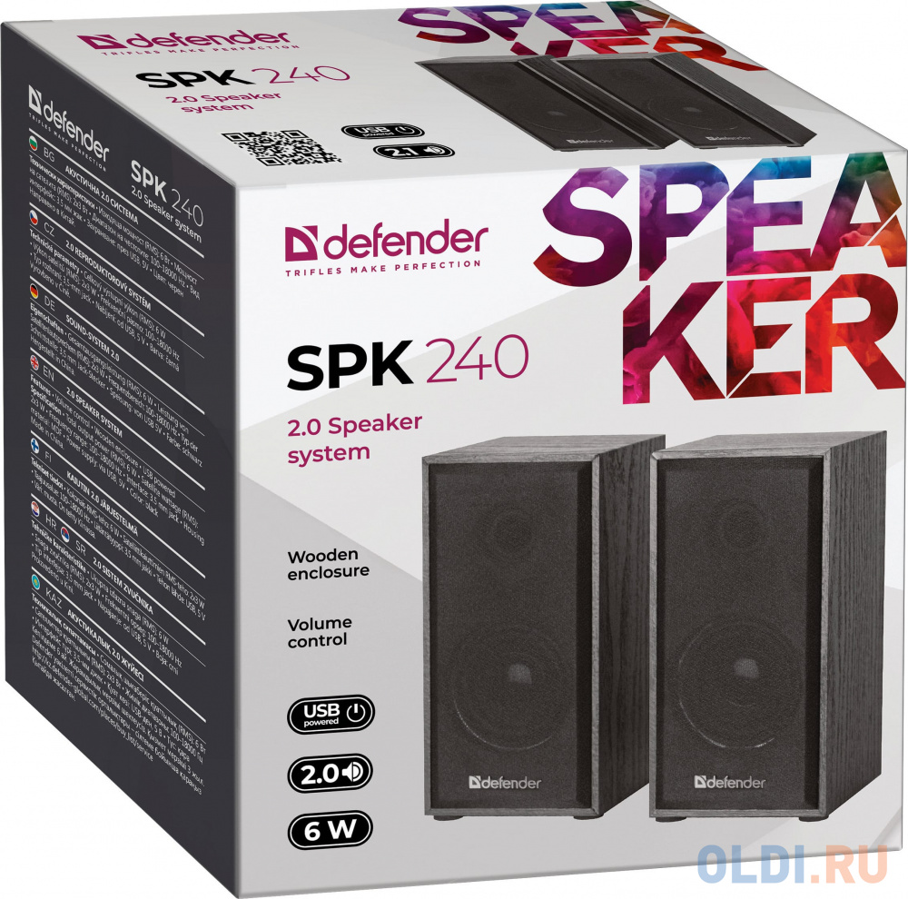 Колонки DEFENDER SPK-240 2.0 black (2x3 Вт, USB пит, раз. д. науш.)