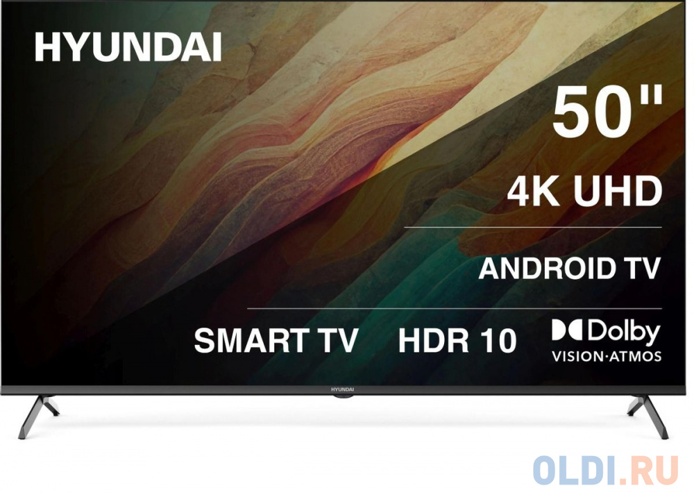 Телевизор LED Hyundai 50" H-LED50BU7009 Android TV Frameless черный 4K Ultra HD 60Hz MEMC DVB-T DVB-T2 DVB-C DVB-S DVB-S2 USB WiFi Smart TV