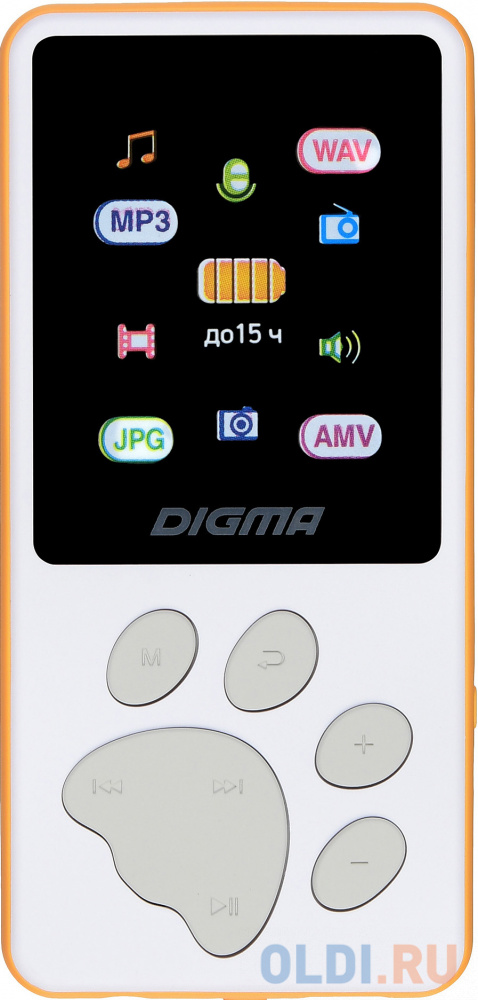 Плеер Hi-Fi Flash Digma S4 8Gb белый/оранжевый/1.8"/FM/microSDHC