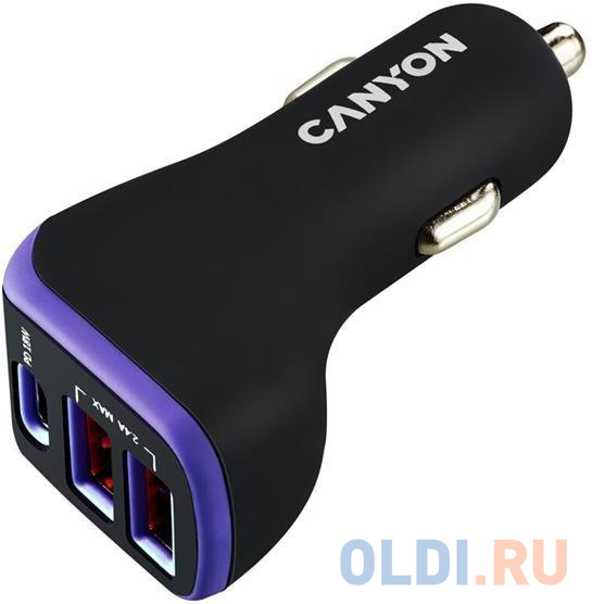  Автомобильное зарядное устройство Canyon CNE-CCA08PU 2.4А 2 х USB USB-C черный фиолетовый