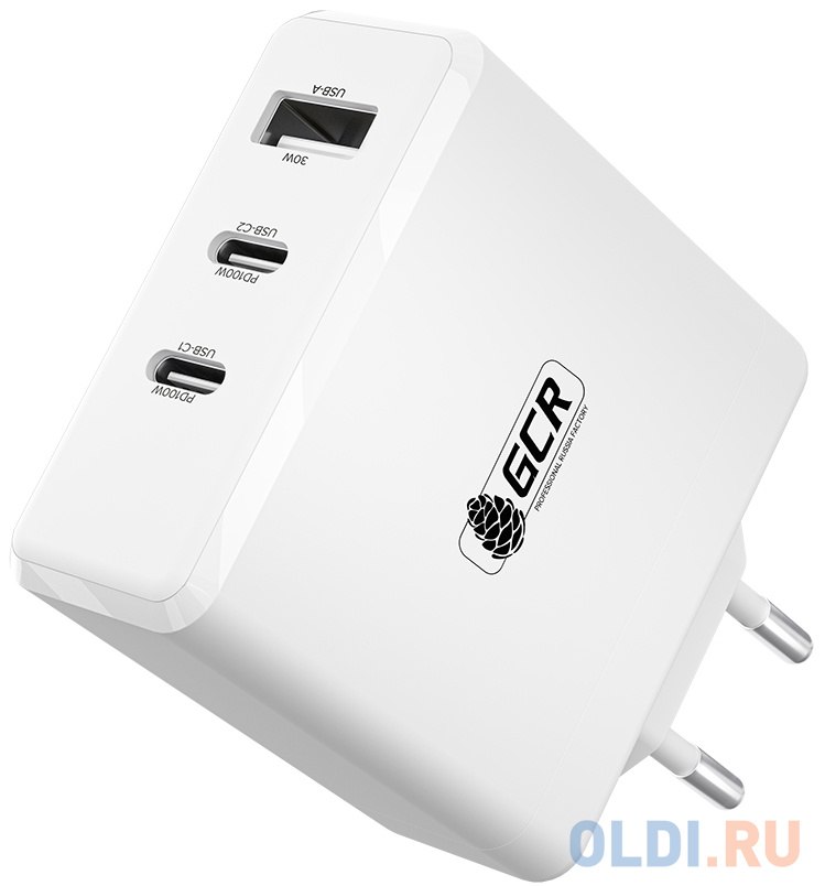 GCR Сетевое зарядное устройство 100W, 1 USB + 2 TypeC, GaN Tech Quick Charger, PD 3.0, белый