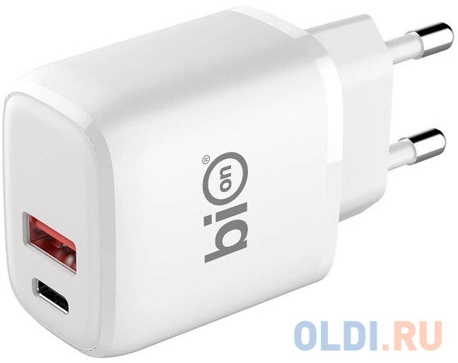 Bion Сетевое Зарядное Устройство, USB-A + USB-C, PowerDelivery, 18 Вт, белый [BXP-ADP-PD-AC-18W]