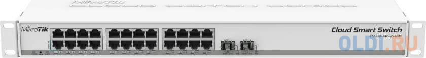 Коммутатор MikroTik CSS326-24G-2S+RM Cloud Smart Switch 326-24G-2S+RM with 24 x Gigabit Ethernet ports, 2x SFP+ cages, SwOS, 1U rackmount case, PSU