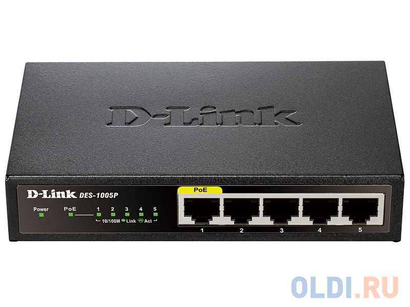 Коммутатор D-Link Switch DES-1005P/B1A Неуправляемый коммутатор с 5 портами 10/100Base-TX, функцией энергосбережения и поддержкой QoS (4 порта с подде