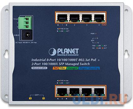 IP30, IPv6/IPv4, 8-Port 1000T 802.3at PoE + 2-Port 100/1000X SFP Wall-mount Managed Ethernet Switch (-40 to 75 C, dual power input on 48-56VDC termina