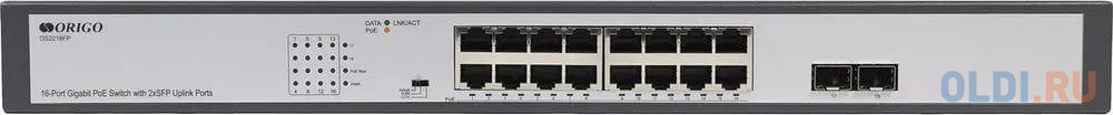 Unmanaged Switch 16x1000Base-T PoE, 2x1000Base-X SFP, PoE Budget 200W, Long-range PoE up to 250m, 19" w/brackets