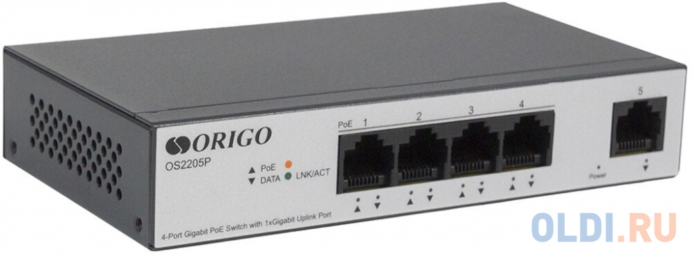 Unmanaged Switch 4x1000Base-T PoE, 1x1000Base-T, PoE Budget 60W, Long-range PoE up to 250m, metal case