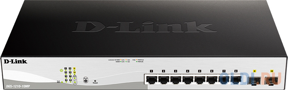 Коммутатор D-Link DGS-1210-10MP/F3A (L2) 8x1Гбит/с 2SFP 8PoE 130W настраиваемый