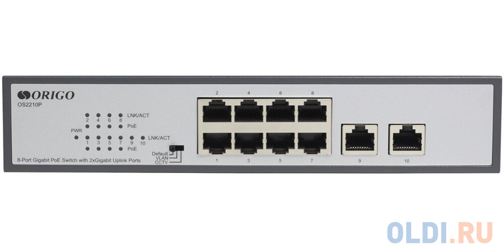 Unmanaged Switch 8x1000Base-T PoE, 2x1000Base-T, PoE Budget 120W, Long-range PoE up to 250m, 19" w/brackets