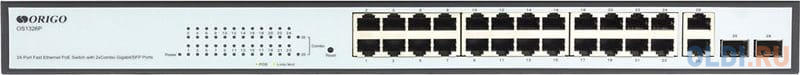 Smart Managed Switch 24x100Base-TX PoE, 2xCombo 1000Base-T/SFP, PoE Budget 280W, 19" w/brackets