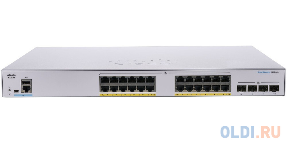 CBS350 24x10/100/1000 PoE+ ports 195W power budget, 4x 1Gb SFP uplink, Fanless, Mounting Kit, CBS350-24P-4G