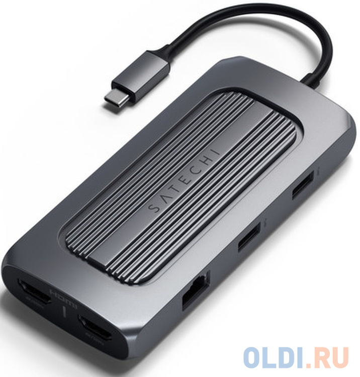 Концентратор USB Type-C Satechi ST-UCMXAM USB 3.0 2 х USB Type-C RJ-45 2 x HDMI SD microSD mini-Jack3.5 серый