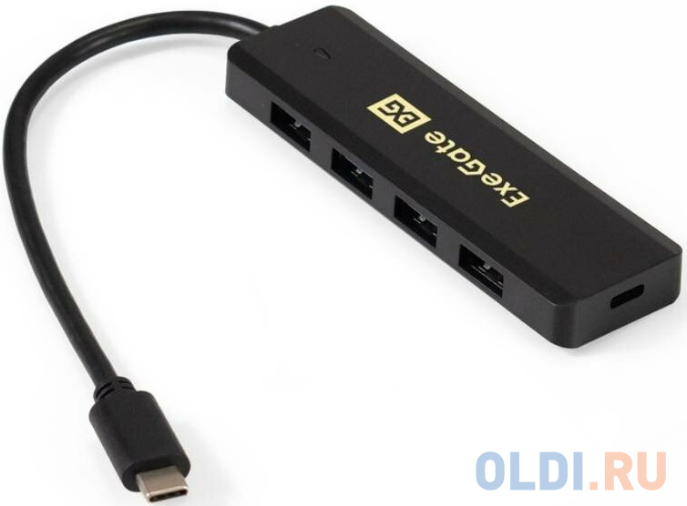 USB-Хаб (концентратор) 4-в-1 ExeGate DUB-4CP/1 (кабель-адаптер USB Type C --> 4xUSB3.0, Plug&Play, черный)