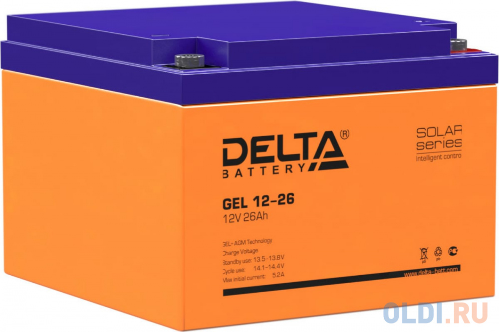 Аккумуляторная батарея Delta GEL 12-26 напряжение 12В, емкость 26Ач (174х166х125mm)