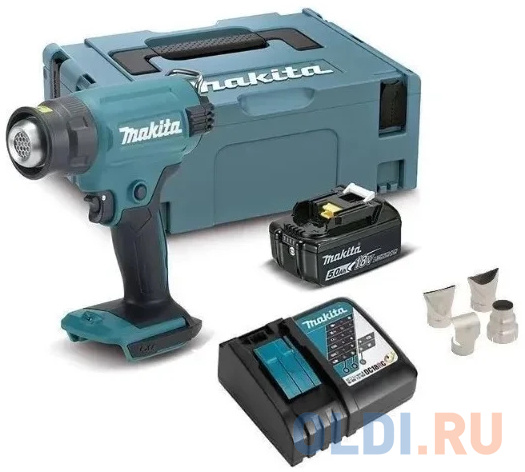 Термопистолеты Makita Makita Аккумуляторный тепловой пистолет (фен) LXT 18В, 550 град, кейс MakPac ,насадки (5.0Ач х1,з/у) DHG180RT1J