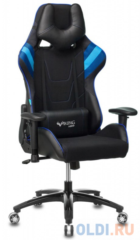  Кресло игровое Бюрократ VIKING 4 AERO BLUE две подушки черный/синий искусст.кожа/ткань