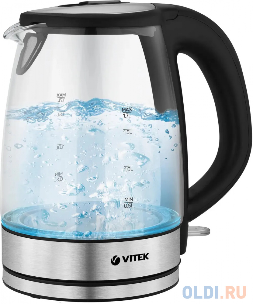 Чайник электрический Vitek VT-1180, 2200Вт, серебристый и черный