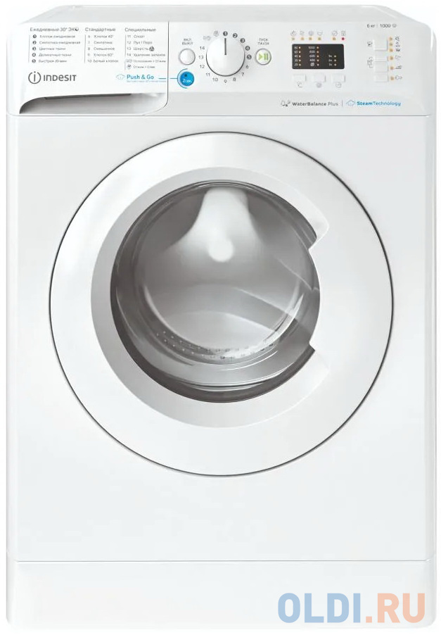   ОЛДИ Стиральная машина узкая Indesit Innex BWSA 61051 WWV RU, с фронтальной загрузкой, 6кг, 1000об/мин