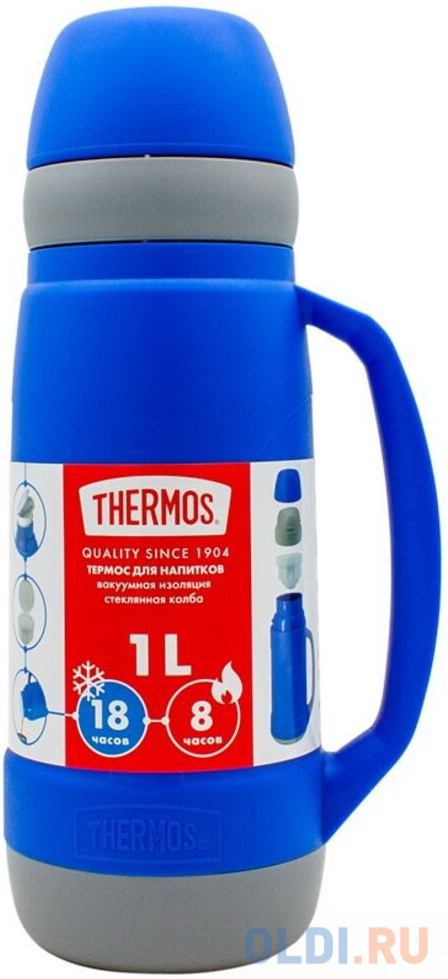   ОЛДИ Thermos Термос со стеклянной колбой Weekend 36 Series, синий, 1 л.