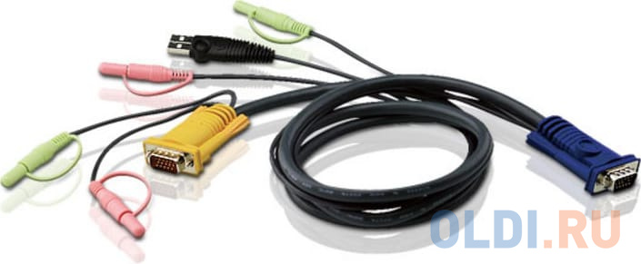 Кабель для KVM Aten  ОЛДИ ATEN KVM Cable 2L-5302U Кабель для KVM: USB(Am)+DB15(m)+2*Audio (PC) -на- SPHD15(m)+2*Audio (KVM),1.8м