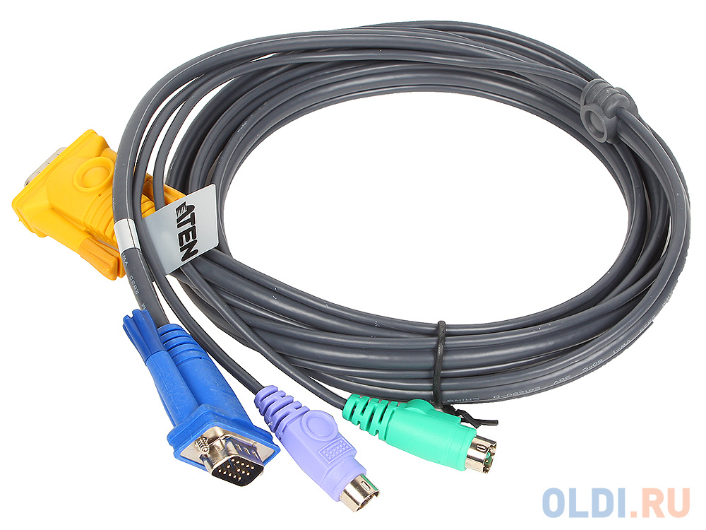 Кабель для KVM Aten Кабель ATEN KVM Cable 2L-5206P -Кабель для KVM: 2*PS/2(m)+DB15(m) (PC) -на- SPHD15(m) (KVM), 6м