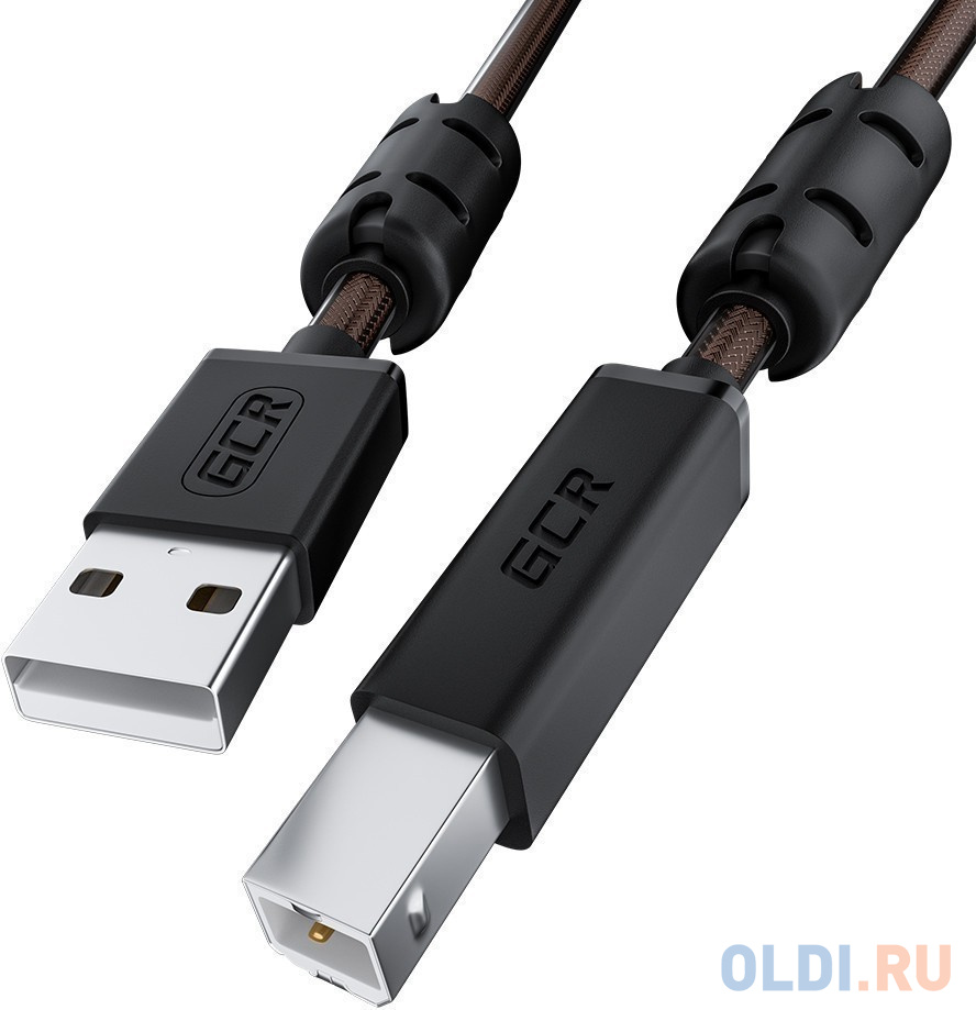 GCR Кабель PROF 2.0m USB 2.0, AM/BM, черно-прозрачный, ферритовые кольца, 28/24 AWG, экран, армированный, морозостойкий, GCR-50603