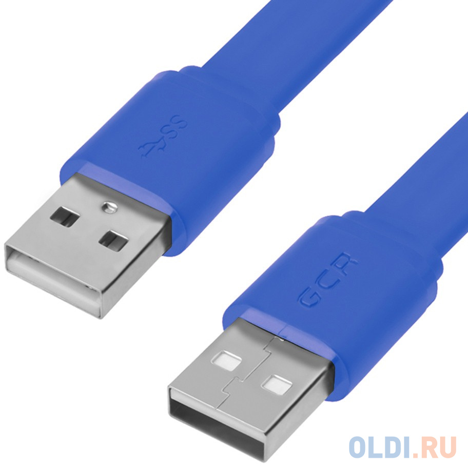 GCR Кабель PROF 2.0m USB 2.0 AM/AM, плоский, синий, 28/24 AWG, экран, заземление, морозостойкий, GCR-55571