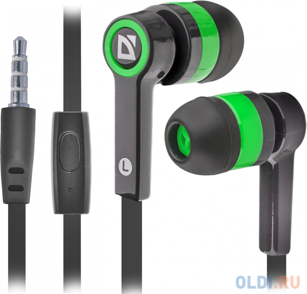 Гарнитура Defender Pulse-420 Black/green 4-пин 3,5 мм jack, кабель-1,2м