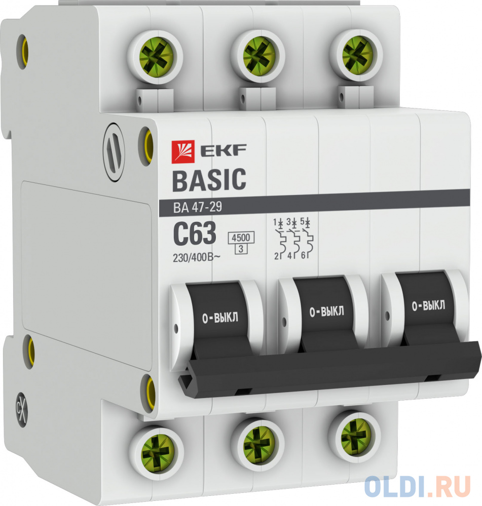  EKF mcb4729-3-63C Автоматический выключатель 3P 63А (C) 4,5кА ВА 47-29 EKF Basic