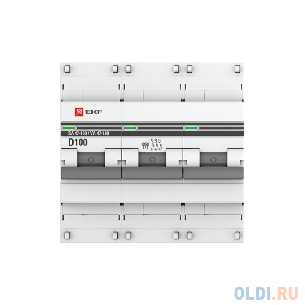 EKF Автоматический выключатель 3P 100А (D) 10kA ВА 47-100 PROxima mcb47100-3-100D-pro