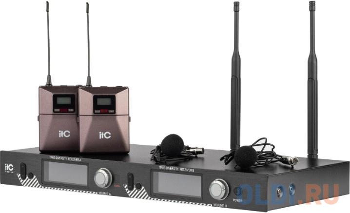 Радиосистема [T-521UL] ITC, UHF двухканальная радиосистема с двумя петличными микрофонами. LCD дисплей. True Diversity. Частотный диапазон 470-510 MHz