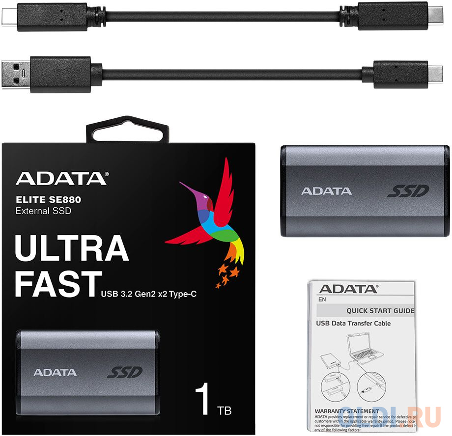 Внешний SSD диск 2.5" 1 Tb USB 2.0 ADATA SE880 серый