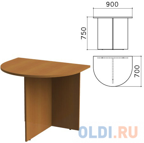 Столы и стойки Монолит Стол приставной к столу для переговоров (640111) "Монолит", 900х700х750 мм, орех гварнери, ПМ19.3