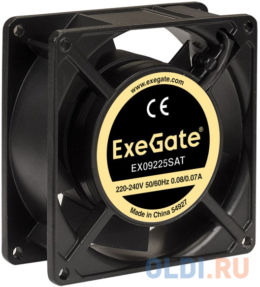 Exegate EX289006RUS Вентилятор 220В ExeGate EX09225SAT (92x92x25 мм, Sleeve bearing (подшипник скольжения), клеммы, 2500RPM, 34dBA)