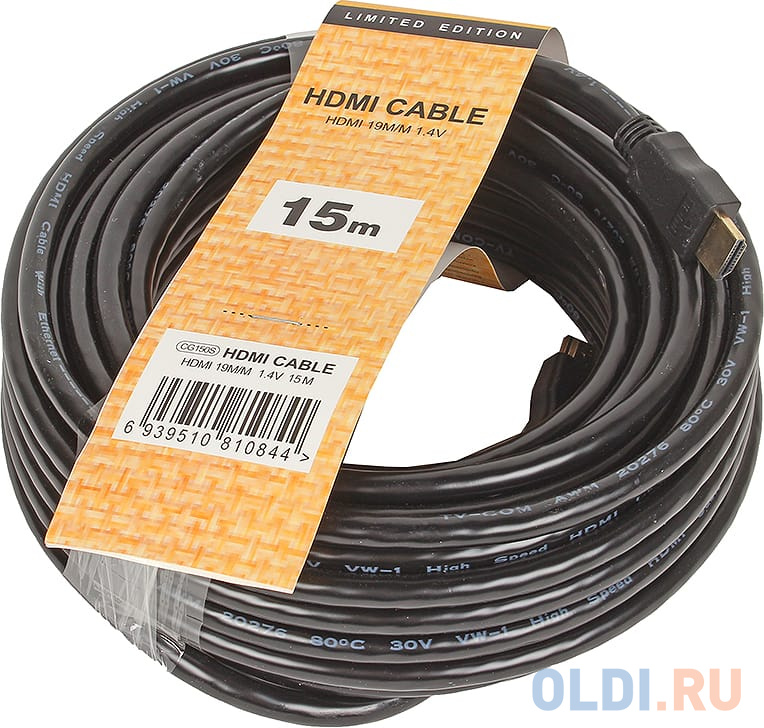HDMI кабели VCOM Telecom  ОЛДИ Кабель цифровой HDMI19M to HDMI19M, V1.4+3D, 15m, TV-COM <CG150S-15M/CG501N-15M