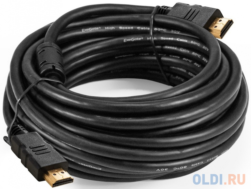 HDMI кабели Exegate Кабель HDMI ExeGate EX-CC-HDMI2-7.5F (19M/19M, v2.0, 7,5м, 4K UHD, Ethernet, ферритовые кольца, позолоченные контакты)