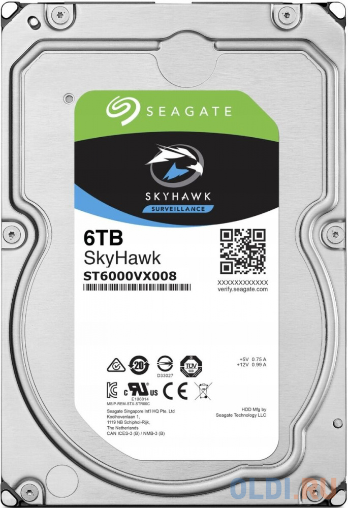  Жесткий диск Seagate SATA-III 6Tb Skyhawk (7200rpm) 256Mb 3.5" (ST6000VX008)